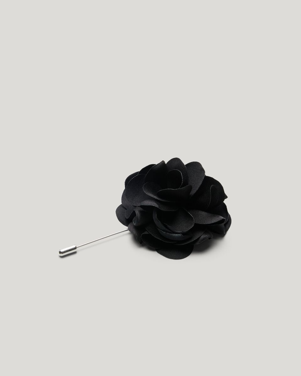 Fabric Flower Lapel Pin, Black, hi-res